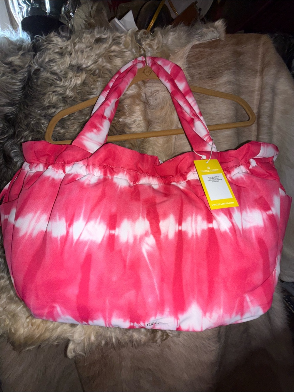 Vince Camuto Pink Tie Dye Large Tote Bag NWT Shoulder Travel Beach Bag